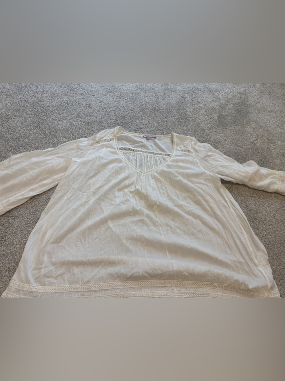 Calypso St. Barths Lightweight Cream Crochet Trim Boho Blouse